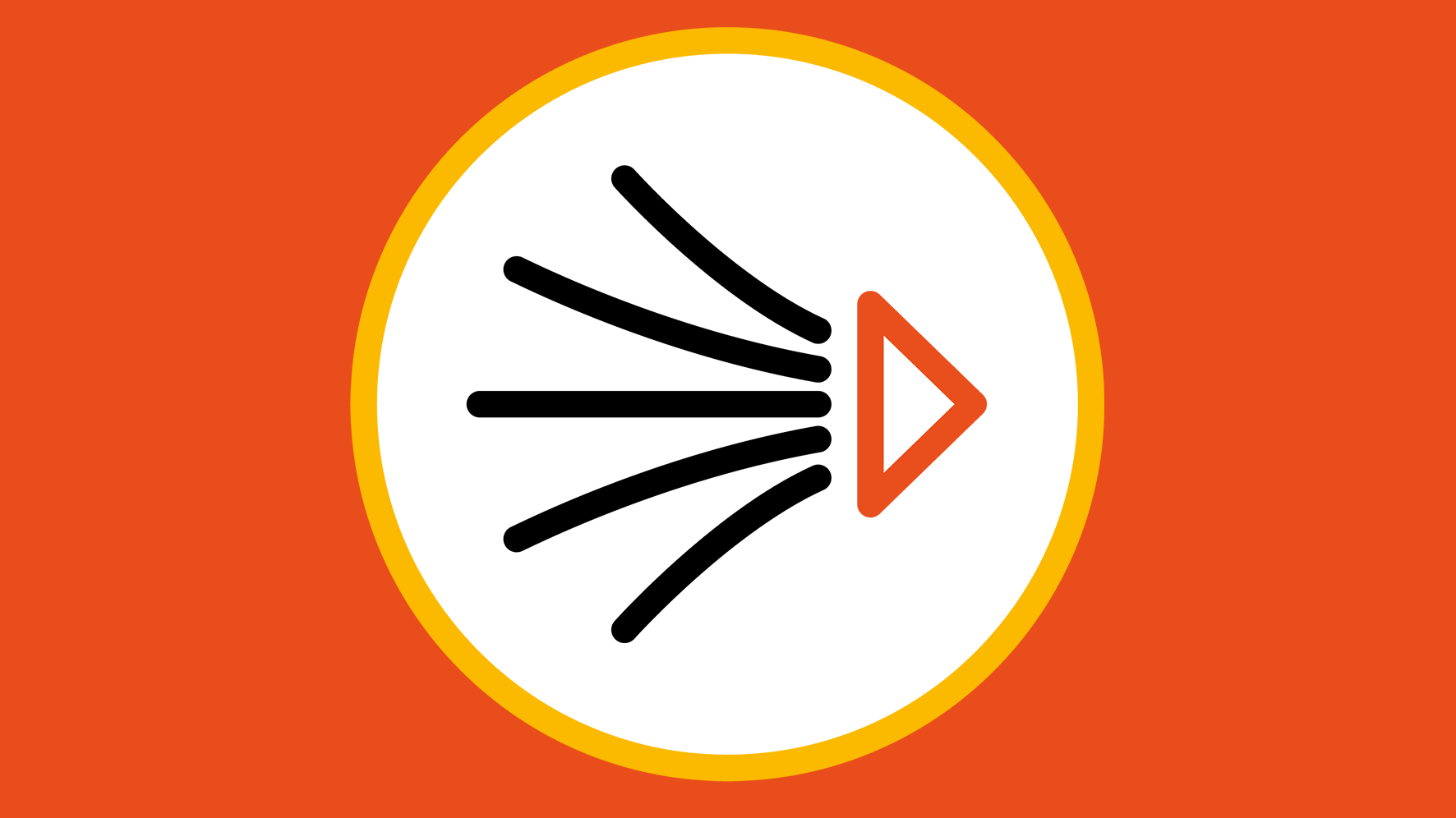 Roter Hintergrund mit gelbem Kreis: Fünf schwarze Linien mit rotem Dreieck nach rechts. Roter Hintergrund mit gelbem Kreis: Fünf schwarze Linien mit rotem Dreieck nach rechts.