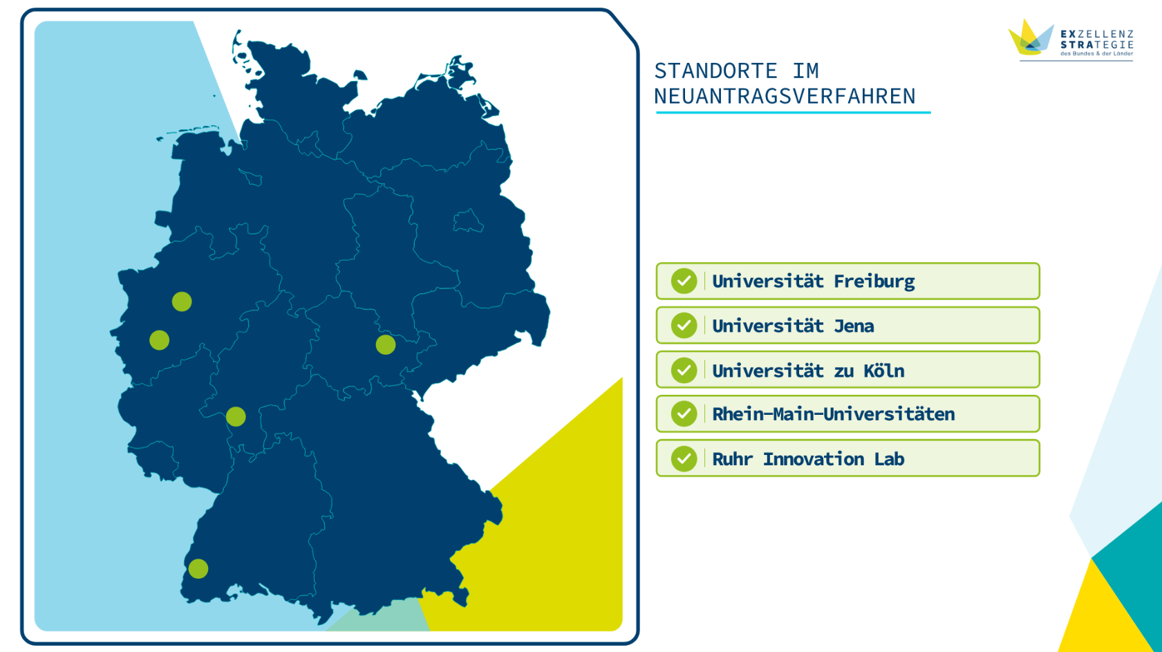 Deutschlandkarte der Ergebnisse der Sitzung der Exzellenzkommission vom 2. Oktober 2026 Deutschlandkarte der Ergebnisse der Sitzung der Exzellenzkommission vom 2. Oktober 2026